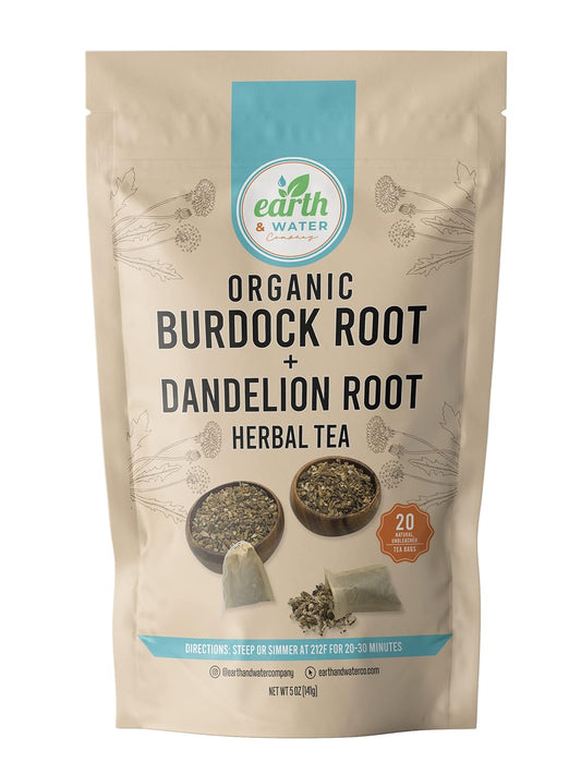 Burdock Root + Dandelion Root, Cut & Sifted, Dried, Certified Organic, Kosher | 20 Natural, Unbleached Tea Bags