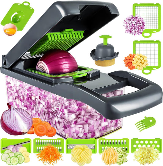 Vegetable chopper with container, Pro Onion Chopper dicer and vegetable cutter, Multifunctional 14 in 1 Food Chopper, Kitchen Vegetable Slicer Dicer Cutter,Veggie Chopper With 8 Blades